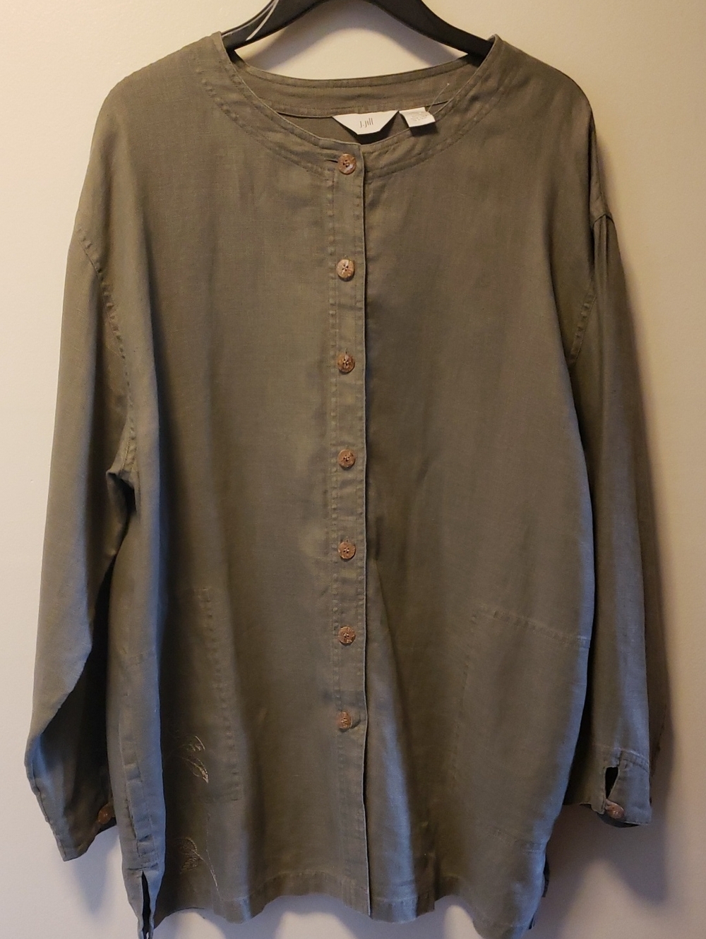 J. Jill Olive-Tone Long Sleeve Button Front Shirt